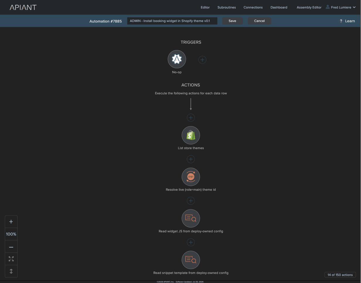 Part of the install flow the system assembled, shown as a chain of connected action circles.