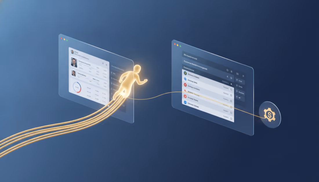 An AI presence follows a single bright thread backward past intact cables to a separate third-party app, the true source of the change