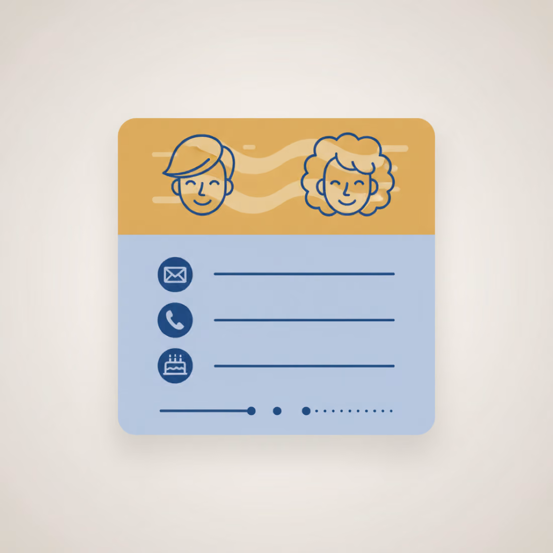 Only the name changed: a contact card where the name banner swaps between two faces while every other field stays identical